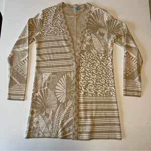 J. MCLAUGHLIN Cotton Blend Open Front Cardigan Sweater Cream & Tan Size S